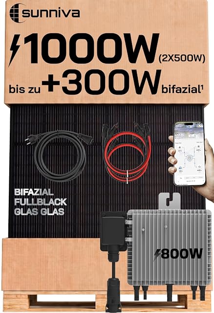 Kit solaire de balcon SUNNIVA avec deux modules bifaciaux verre-verre et un micro-onduleur