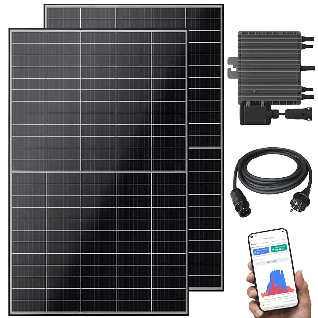Kit solaire de balcon VESKA avec deux modules bifaciaux à cadres aluminium noirs