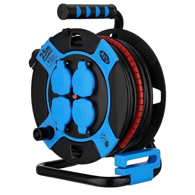 Enrouleur de câble d'extérieur REV 25 m noir sur support acier