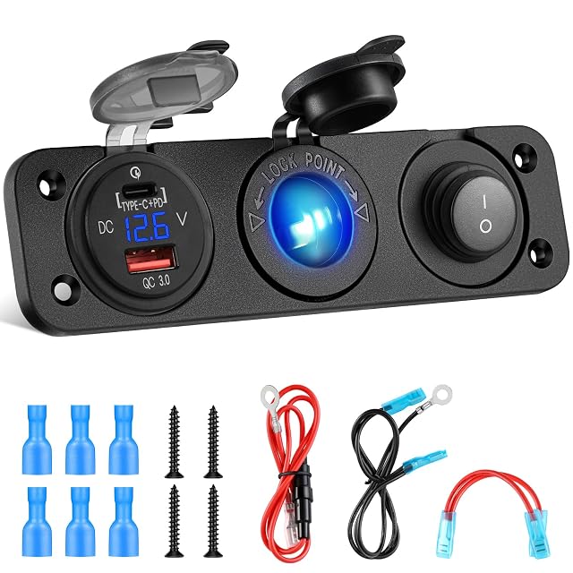 Prise de panneau Kohree 12 V avec ports USB-C, QC 3.0 et afficheur de tension