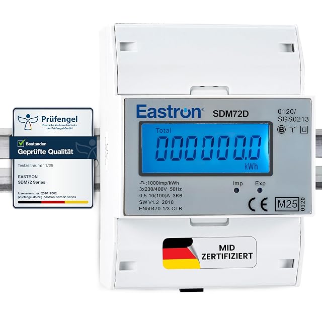 Compteur d'énergie triphasé EASTRON SDM72D-MID avec LCD rétroéclairé