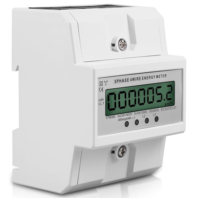 Compteur d'énergie triphasé sur rail DIN GAOUTO avec capot transparent