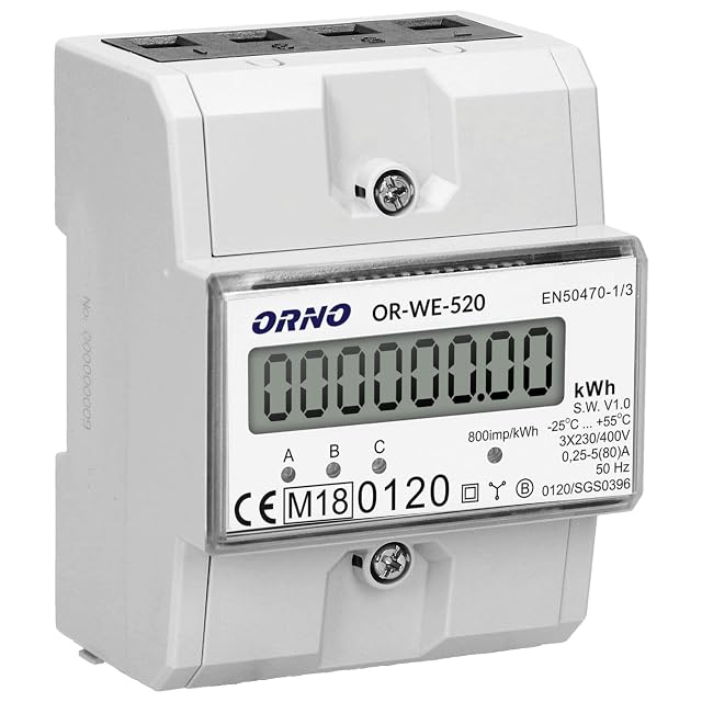 Compteur triphasé certifié MID Orno OR-WE-520 sur rail DIN, boîtier blanc