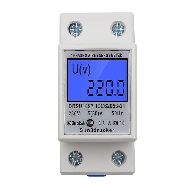 Compteur kWh monophasé sur rail DIN Sun3drucker avec LCD rétroéclairé