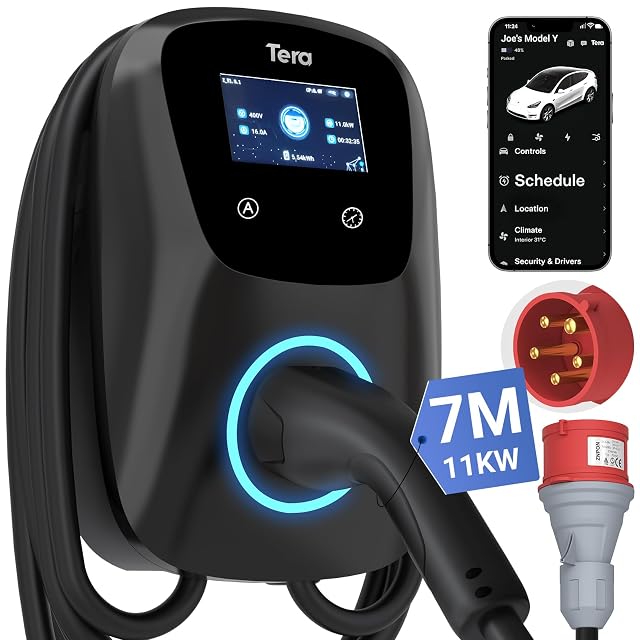 Chargeur Tera W01 pour véhicule électrique avec câble Type 2 et support mural