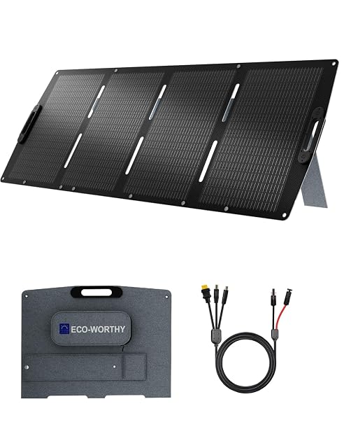 Panneau solaire pliable ECO-WORTHY de 200 W avec pied intégré et fermeture magnétique
