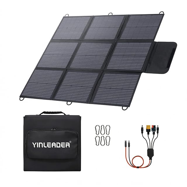 Panneau solaire textile Yinleader de 200 W suspendu à un auvent par des mousquetons
