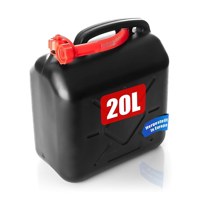 Jerrican plastique noir et rouge BigDean de 20 litres avec bec verseur souple