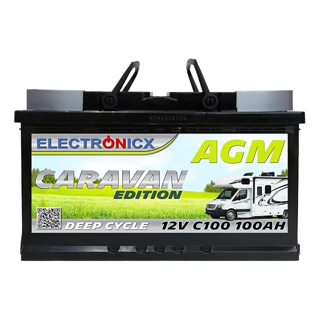 Batterie AGM Electronicx Caravan de 100 Ah avec bornes à cosses
