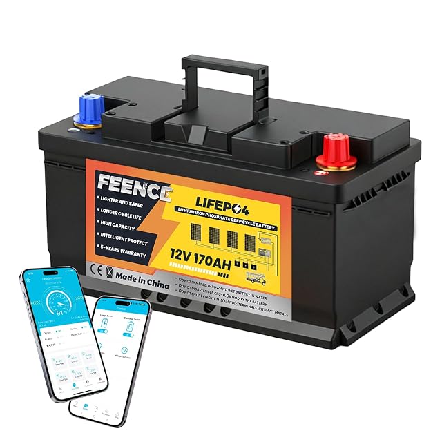 Batterie LiFePO4 FEENCE de 170 Ah avec suivi par application Bluetooth