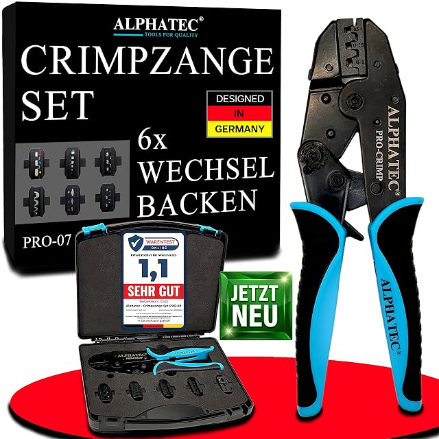 Coffret de sertissage ALPHATEC de sept pièces avec mâchoires interchangeables