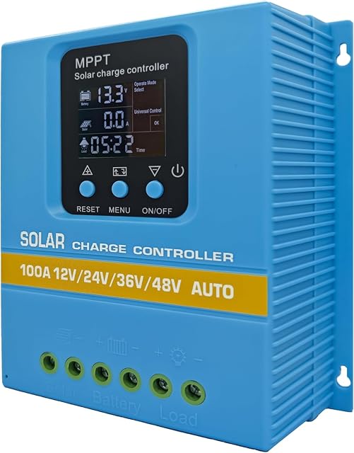 Régulateur de charge solaire MPPT POWLSOJX de 100 A avec écran LCD rétroéclairé