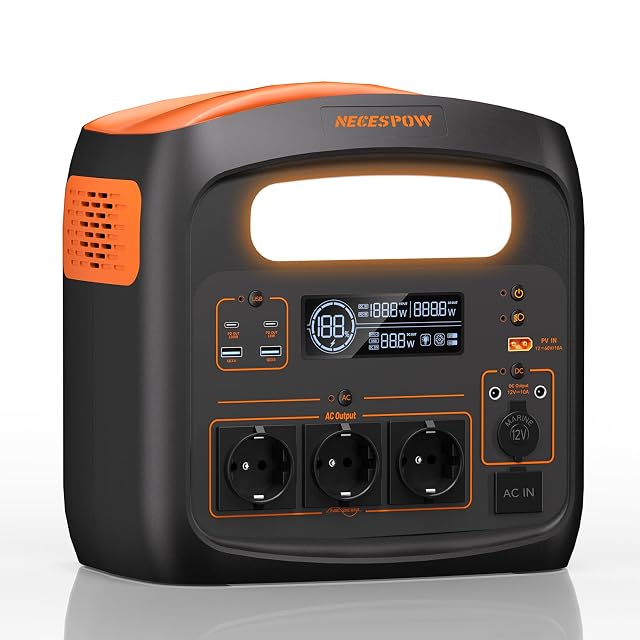 Station d’énergie NECESPOW de 1024 Wh avec trois prises secteur et des ports USB