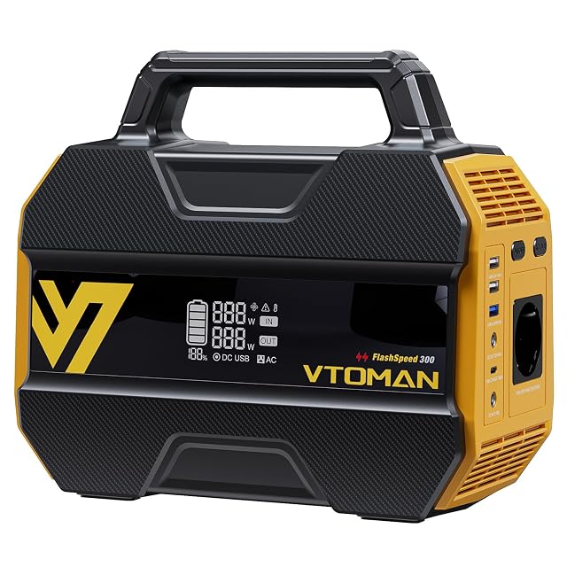 Station d’énergie portable VTOMAN FlashSpeed 300 avec son écran et ses prises de sortie