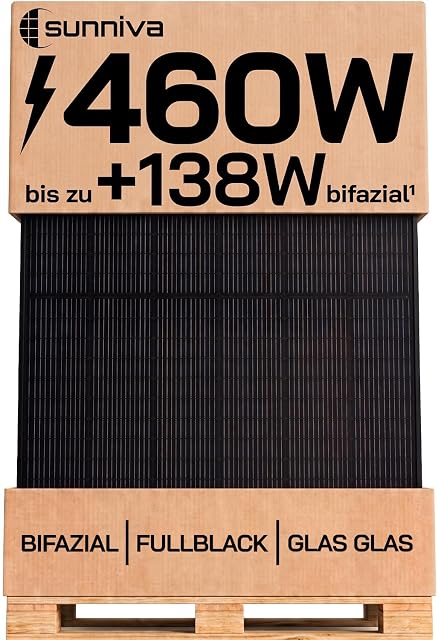 Module solaire bifacial verre-verre SUNNIVA de 460 W tout noir