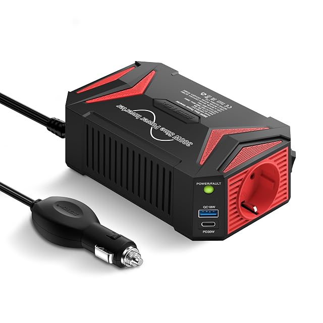 Onduleur à sinus pur BESTEK de 300 W avec fiche allume-cigare et ports USB