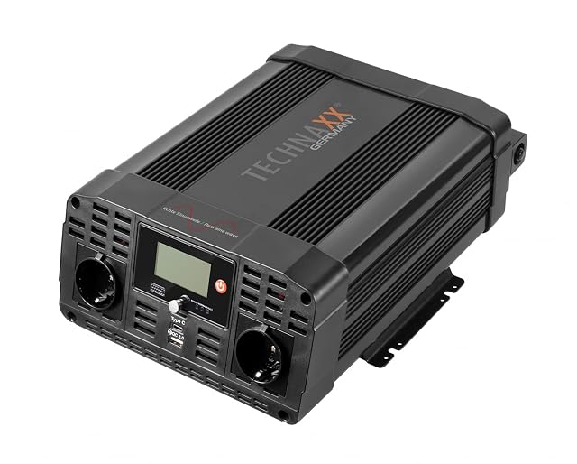 Onduleur à sinus pur Technaxx de 2000 W avec deux prises Schuko et écran LCD
