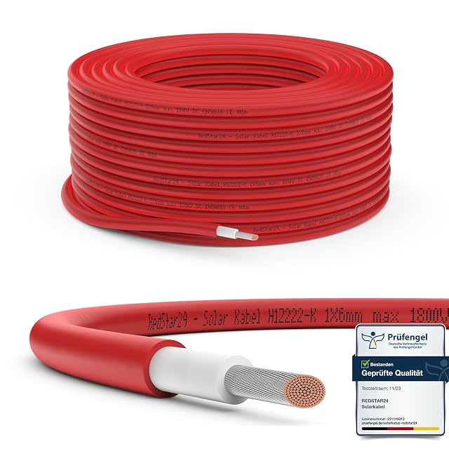 Touret de 50 m de câble solaire rouge de 6 mm² RedStar24