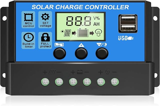 Régulateur solaire PWM Depvko 30 A avec écran LCD et minuterie