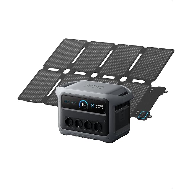 Station Anker SOLIX C1000 Gen 2 avec un panneau solaire pliable de 100 W déployé derrière elle