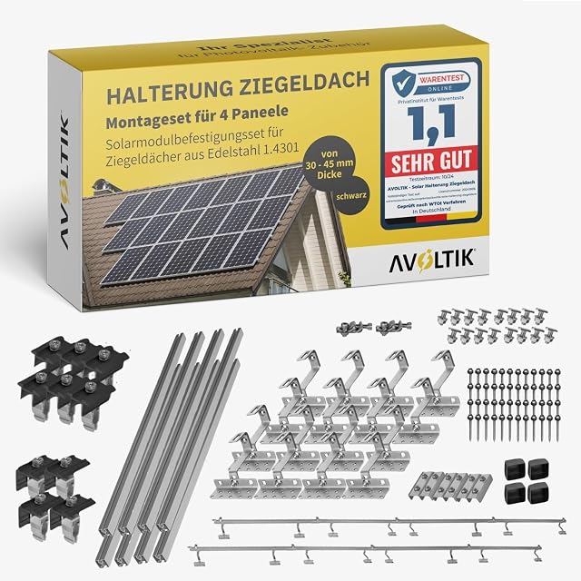 Kit de montage pour toiture en tuiles avoltik avec crochets de toit inox et rails