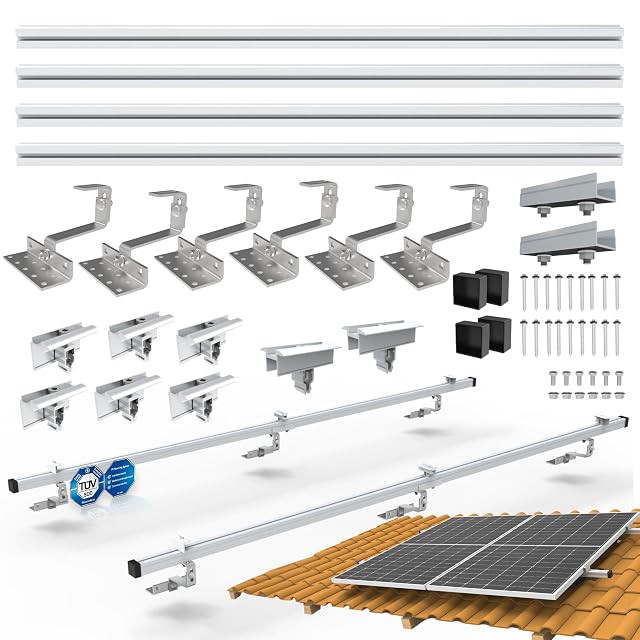Kit de montage solaire pour toiture en tuiles NuaSol avec crochets de toit et rails