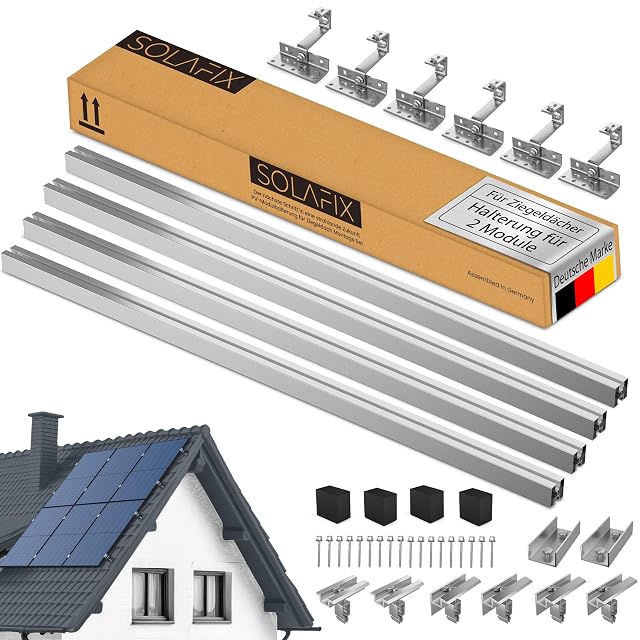 Kit de montage pour toiture en tuiles SOLAFIX avec crochets de toit inox et rails