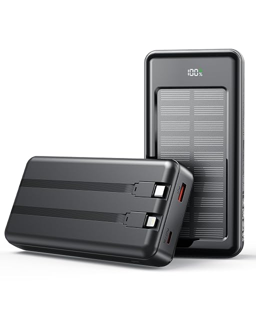 Batterie externe solaire Bextoo de 27 000 mAh avec ses deux câbles