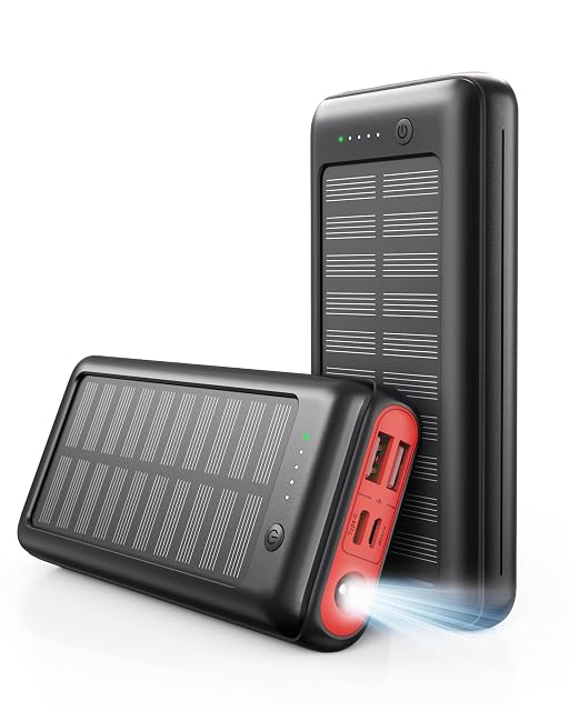 Batterie externe solaire JIGA de 27 000 mAh avec trois sorties