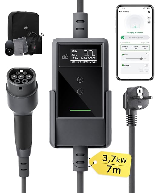 Câble de charge Type 2 portable dé avec fiche Schuko et boîtier de commande à écran
