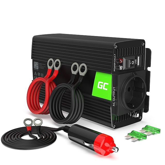Convertisseur de tension Green Cell 500 W à sinusoïde pure avec prise secteur