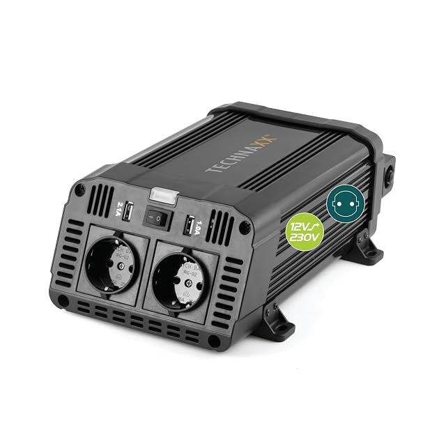 Convertisseur de tension Technaxx TE16 avec deux prises Schuko et son équerre de fixation